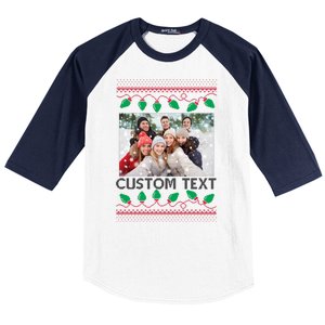 Family Ugly Christmas Sweater Design Custom Photo Text Baseball Sleeve Shirt