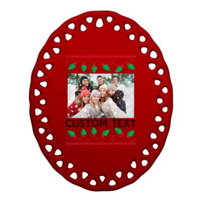 Family Ugly Christmas Sweater Design Custom Photo Text Ceramic Oval Ornament