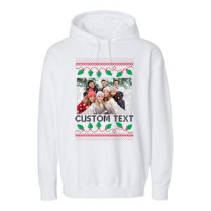 Family Ugly Christmas Sweater Design Custom Photo Text Garment-Dyed Fleece Hoodie