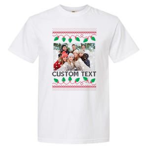 Family Ugly Christmas Sweater Design Custom Photo Text Garment-Dyed Heavyweight T-Shirt