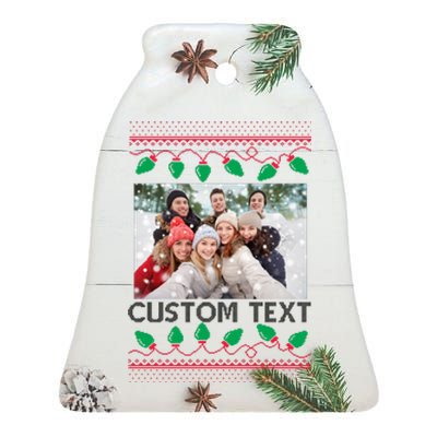 Family Ugly Christmas Sweater Design Custom Photo Text Ceramic Bell Ornament