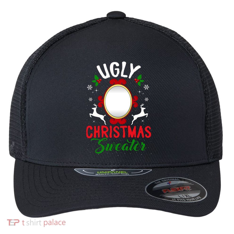 Funny Ugly Christmas Sweater With Mirror Flexfit Unipanel Trucker Cap