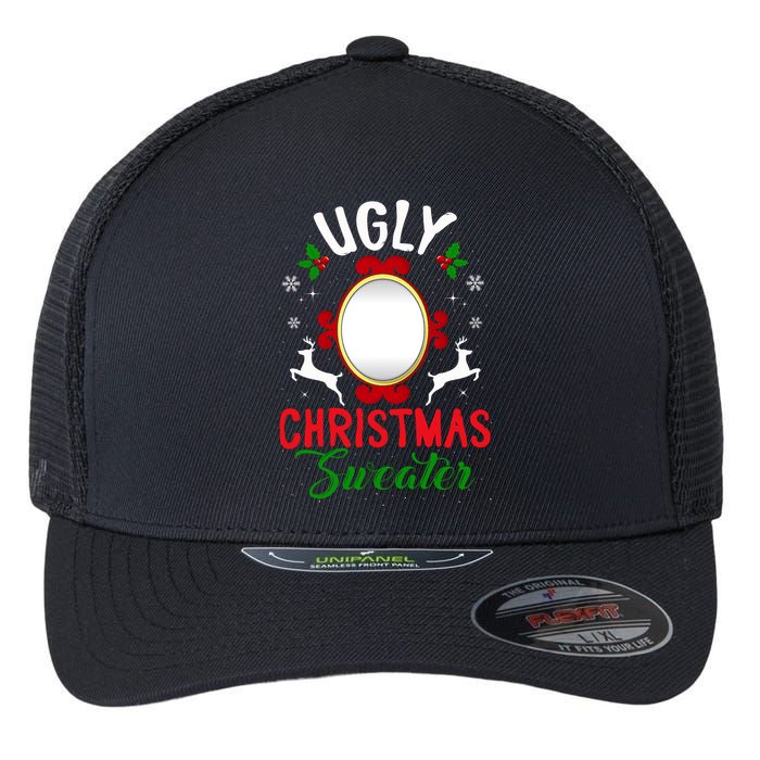 Funny Ugly Christmas Sweater With Mirror Flexfit Unipanel Trucker Cap
