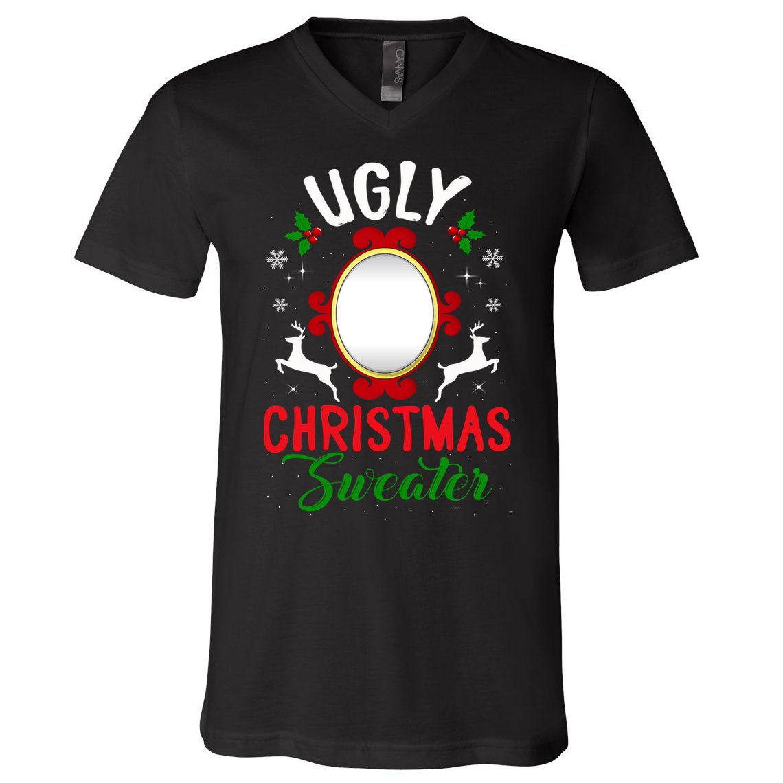 Funny Ugly Christmas Sweater With Mirror V-Neck T-Shirt