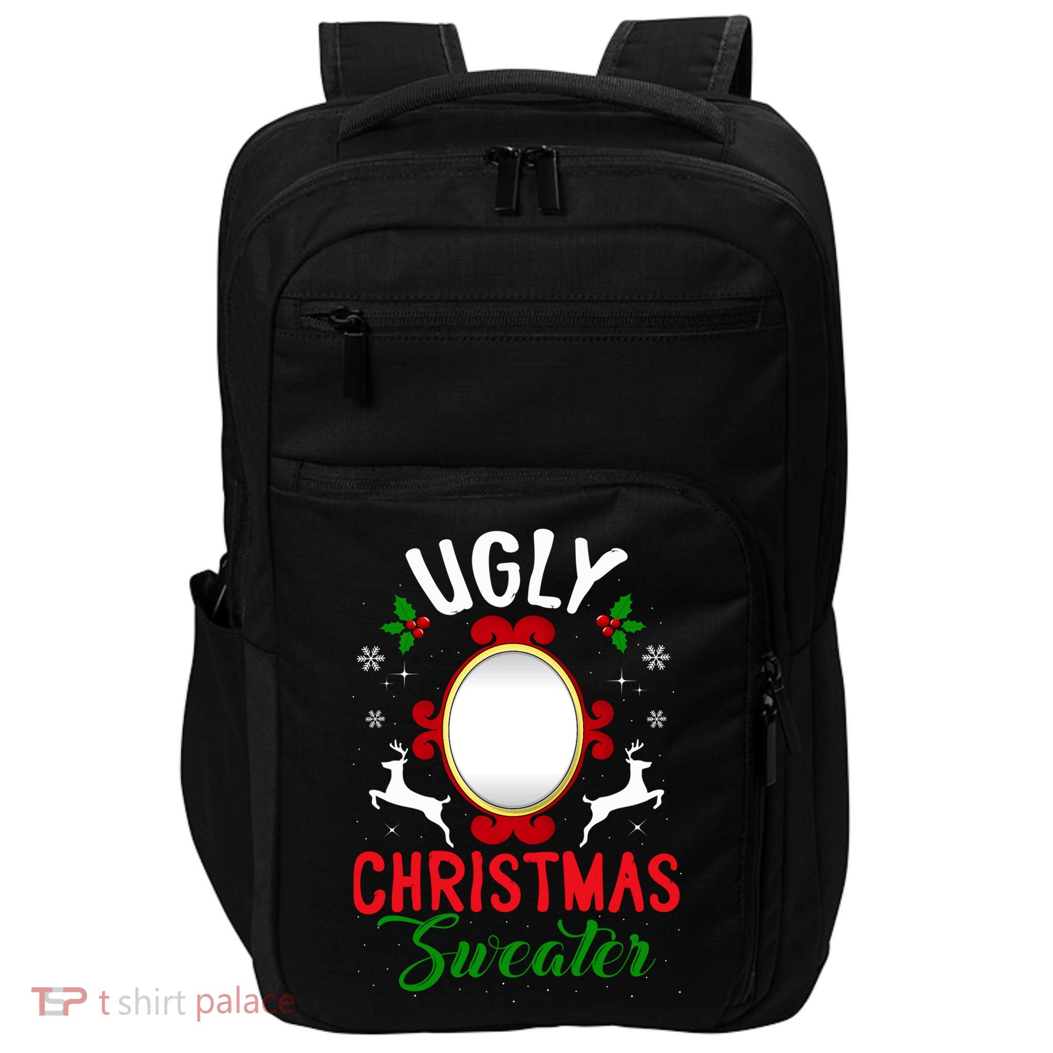 Funny Ugly Christmas Sweater With Mirror Impact Tech Backpack