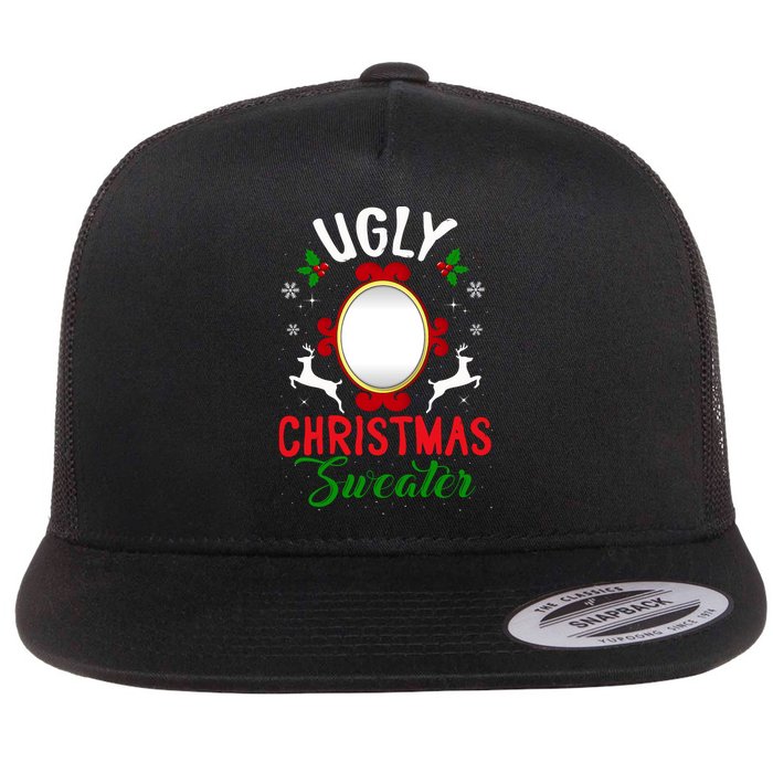 Funny Ugly Christmas Sweater With Mirror Flat Bill Trucker Hat