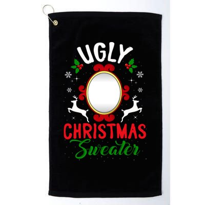 Funny Ugly Christmas Sweater With Mirror Golf Towel