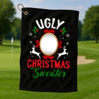 Funny Ugly Christmas Sweater With Mirror Golf Towel