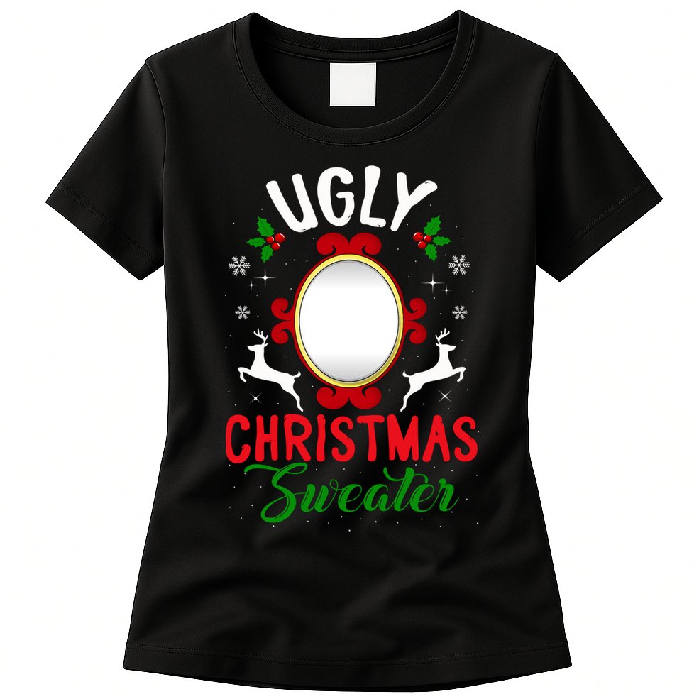 Funny Ugly Christmas Sweater With Mirror Womens T-Shirt