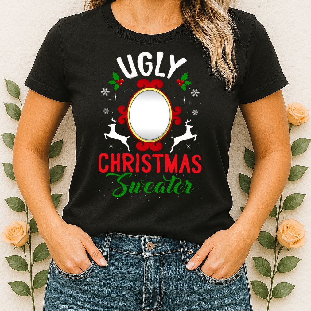 Funny Ugly Christmas Sweater With Mirror Womens T-Shirt