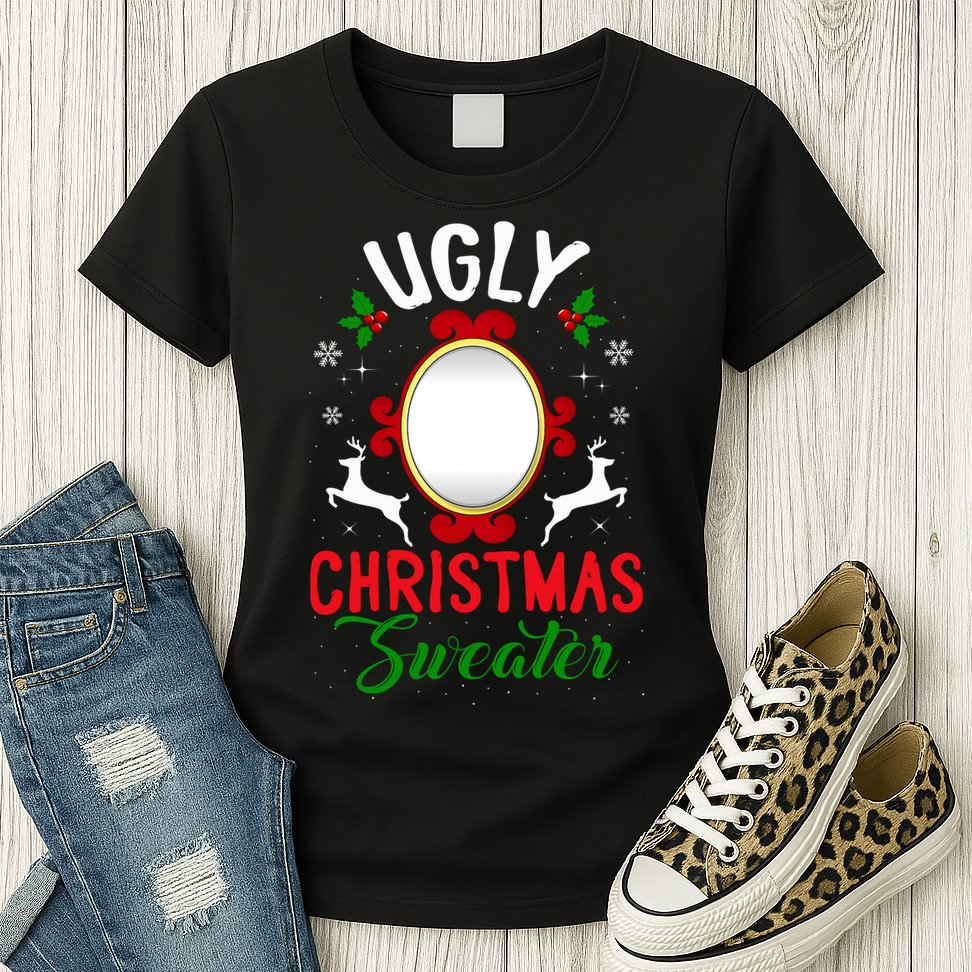 Funny Ugly Christmas Sweater With Mirror Womens T-Shirt