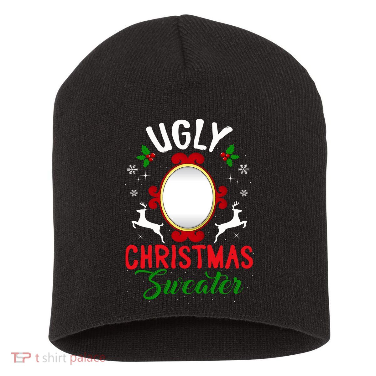 Funny Ugly Christmas Sweater With Mirror Short Acrylic Beanie