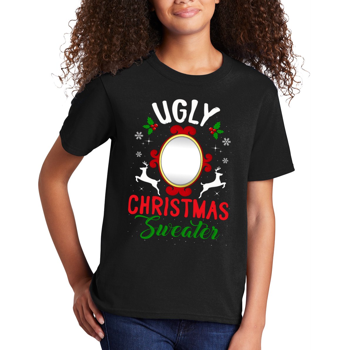 Funny Ugly Christmas Sweater With Mirror Kids T-Shirt