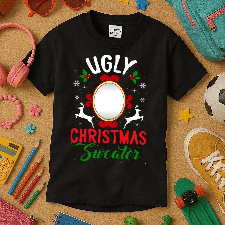 Funny Ugly Christmas Sweater With Mirror Kids T-Shirt