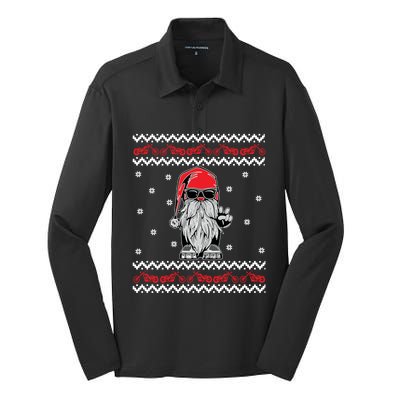 Funny Ugly Christmas Biker Gnome Motorcycle Lover Gift Xmas Gift Silk Touch Performance Long Sleeve Polo