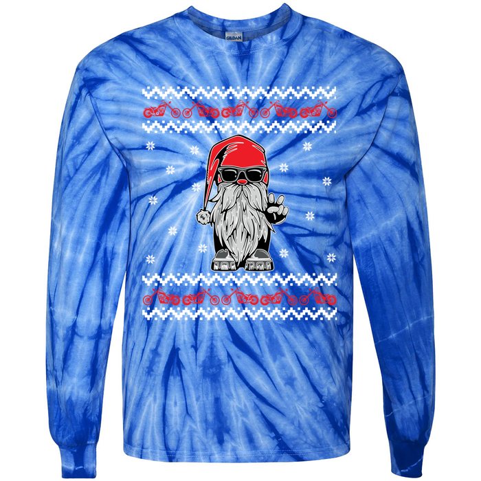 Funny Ugly Christmas Biker Gnome Motorcycle Lover Gift Xmas Gift Tie-Dye Long Sleeve Shirt