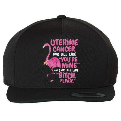 Funny Uterine Cancer Survivor Bitch Please Quote Flamingo Gift Wool Snapback Cap