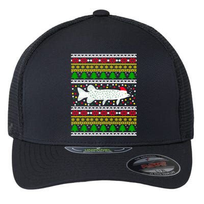 Funny Ugly Christmas Fishing Pike Xmas Fisher Pattern Cute Gift Flexfit Unipanel Trucker Cap