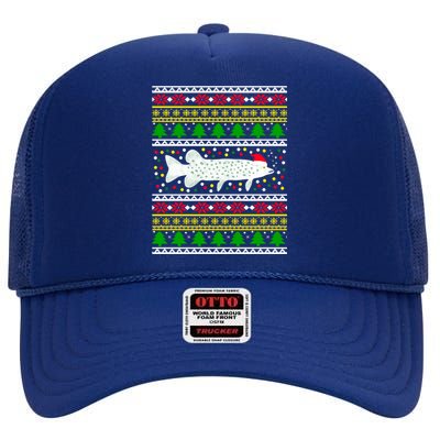 Funny Ugly Christmas Fishing Pike Xmas Fisher Pattern Cute Gift High Crown Mesh Back Trucker Hat