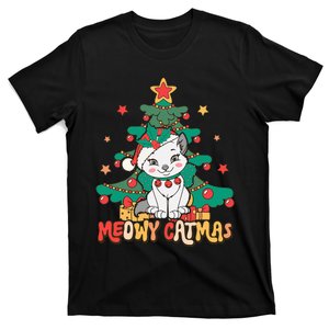 Funny Ugly Christmas Sweater Meowy Catmas Merry Catmas Girls  T-Shirt