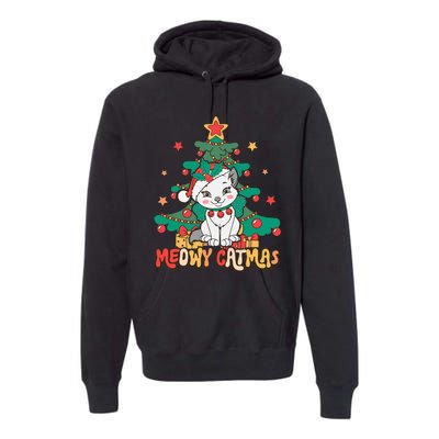 Funny Ugly Christmas Sweater Meowy Catmas Merry Catmas Girls  Premium Hoodie