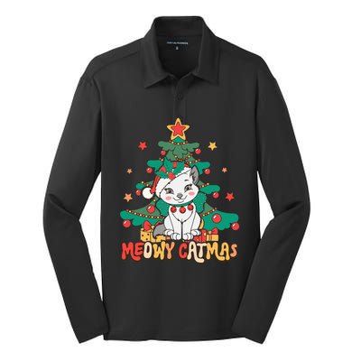 Funny Ugly Christmas Sweater Meowy Catmas Merry Catmas Girls  Silk Touch Performance Long Sleeve Polo