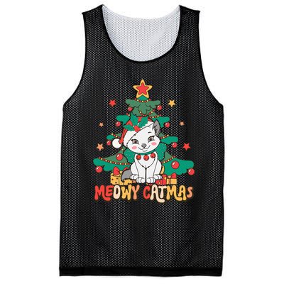 Funny Ugly Christmas Sweater Meowy Catmas Merry Catmas Girls  Mesh Reversible Basketball Jersey Tank