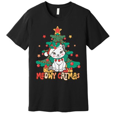 Funny Ugly Christmas Sweater Meowy Catmas Merry Catmas Girls  Premium T-Shirt