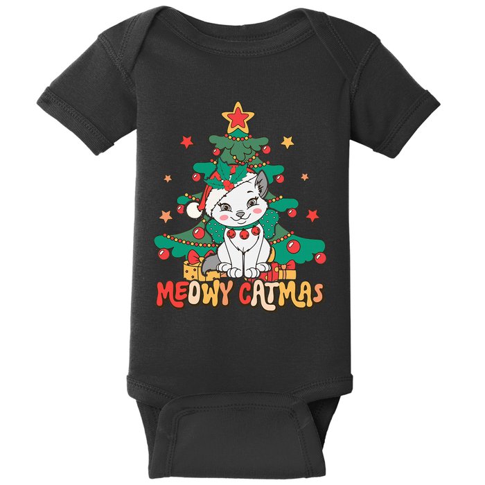 Funny Ugly Christmas Sweater Meowy Catmas Merry Catmas Girls  Baby Bodysuit