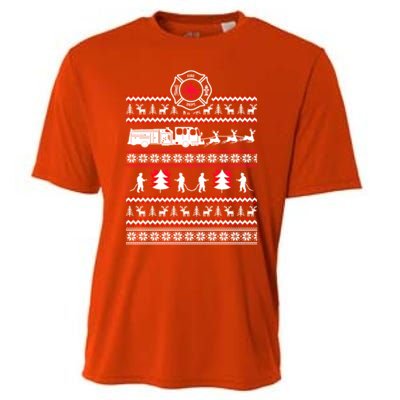 Firefighter Ugly Christmas Sweater Cooling Performance Crew T-Shirt