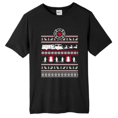 Firefighter Ugly Christmas Sweater Tall Fusion ChromaSoft Performance T-Shirt