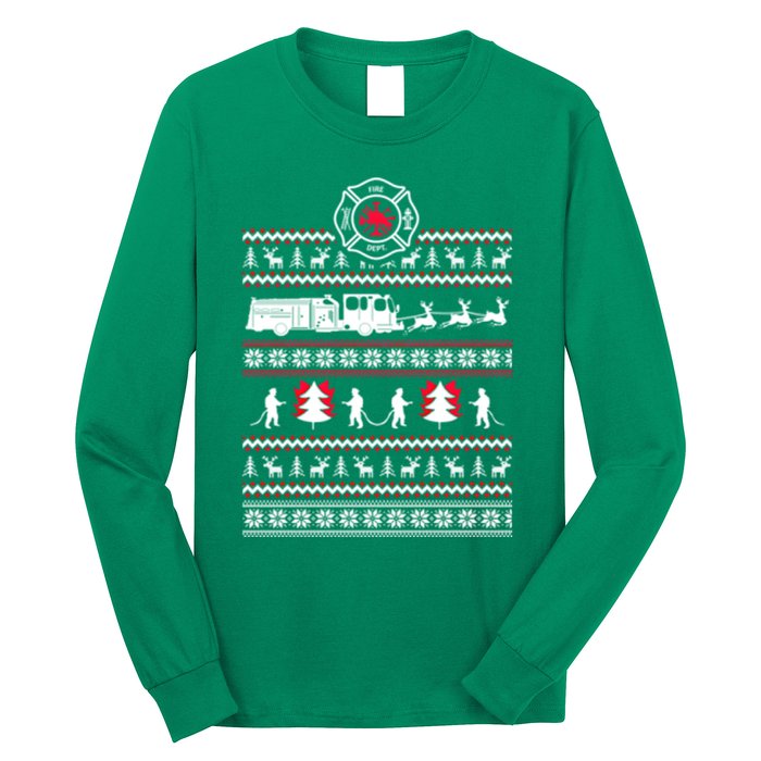 Firefighter Ugly Christmas Sweater Long Sleeve Shirt