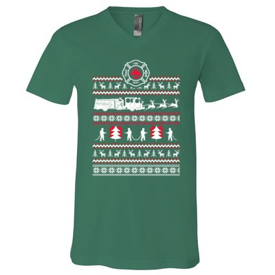 Firefighter Ugly Christmas Sweater V-Neck T-Shirt