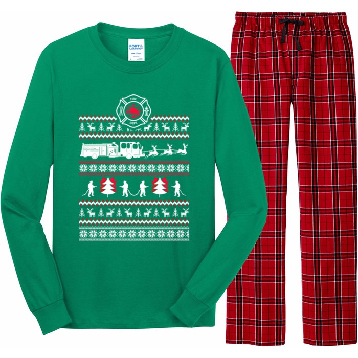 Firefighter Ugly Christmas Sweater Long Sleeve Pajama Set