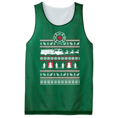 Firefighter Ugly Christmas Sweater Mesh Reversible Basketball Jersey Tank