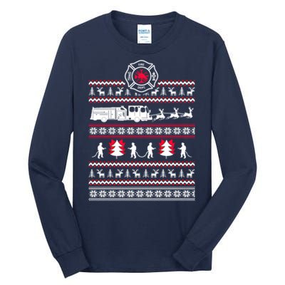 Firefighter Ugly Christmas Sweater Tall Long Sleeve T-Shirt