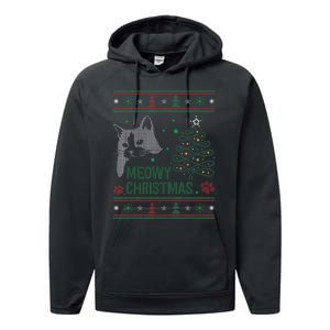 Funny Ugly Christmas Sweater Meowy Catmas Merry Catmas Xmas Performance Fleece Hoodie