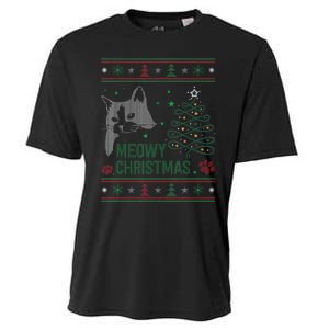 Funny Ugly Christmas Sweater Meowy Catmas Merry Catmas Xmas Cooling Performance Crew T-Shirt