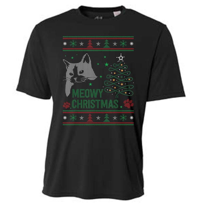 Funny Ugly Christmas Sweater Meowy Catmas Merry Catmas Xmas Cooling Performance Crew T-Shirt