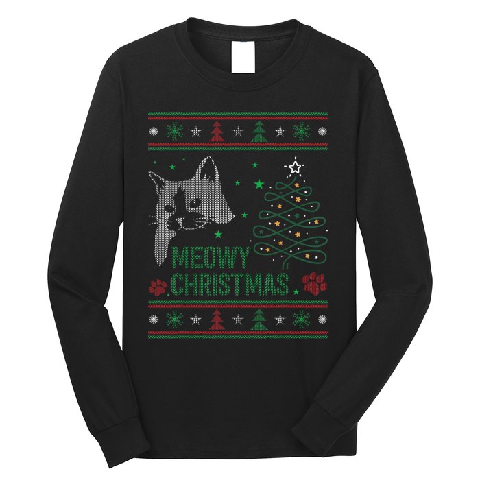 Funny Ugly Christmas Sweater Meowy Catmas Merry Catmas Xmas Long Sleeve Shirt