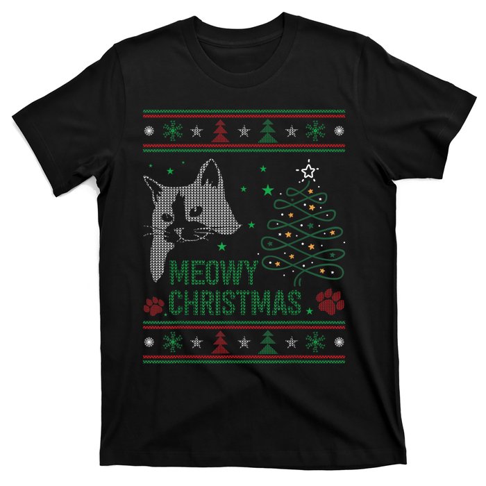 Funny Ugly Christmas Sweater Meowy Catmas Merry Catmas Xmas T-Shirt