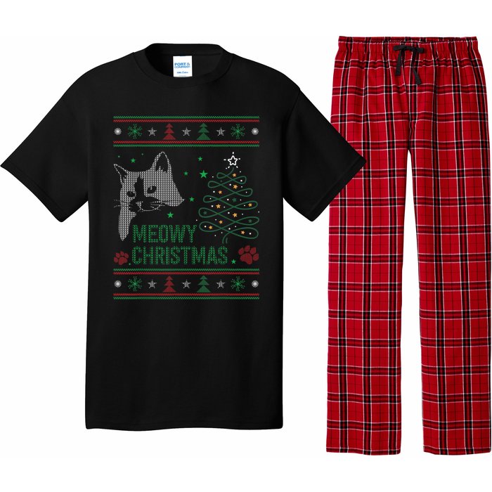 Funny Ugly Christmas Sweater Meowy Catmas Merry Catmas Xmas Pajama Set