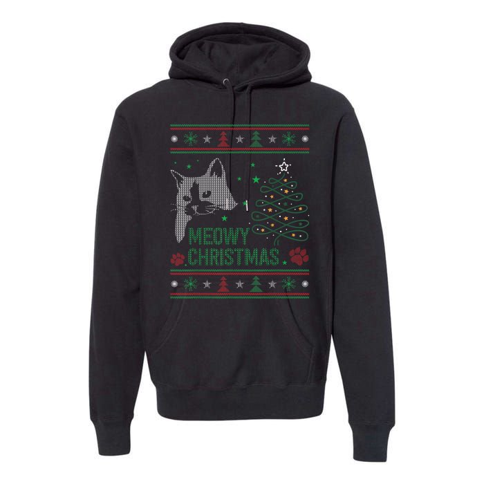 Funny Ugly Christmas Sweater Meowy Catmas Merry Catmas Xmas Premium Hoodie