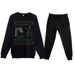 Funny Ugly Christmas Sweater Meowy Catmas Merry Catmas Xmas Premium Crewneck Sweatsuit Set