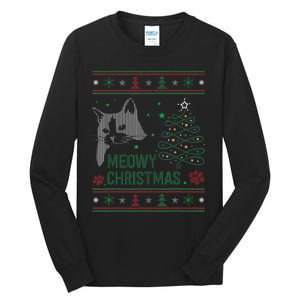 Funny Ugly Christmas Sweater Meowy Catmas Merry Catmas Xmas Tall Long Sleeve T-Shirt