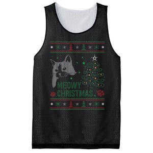 Funny Ugly Christmas Sweater Meowy Catmas Merry Catmas Xmas Mesh Reversible Basketball Jersey Tank