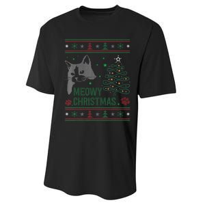 Funny Ugly Christmas Sweater Meowy Catmas Merry Catmas Xmas Performance Sprint T-Shirt