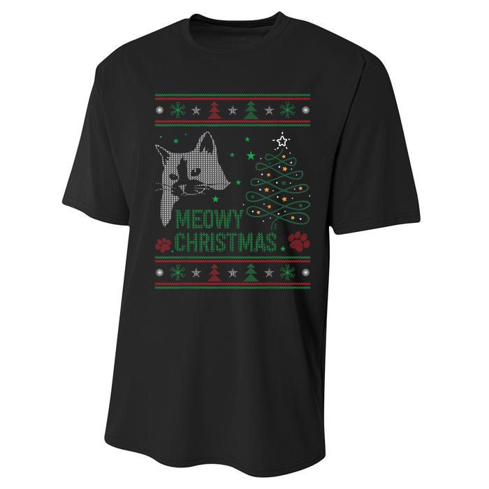 Funny Ugly Christmas Sweater Meowy Catmas Merry Catmas Xmas Performance Sprint T-Shirt