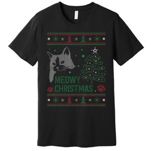 Funny Ugly Christmas Sweater Meowy Catmas Merry Catmas Xmas Premium T-Shirt