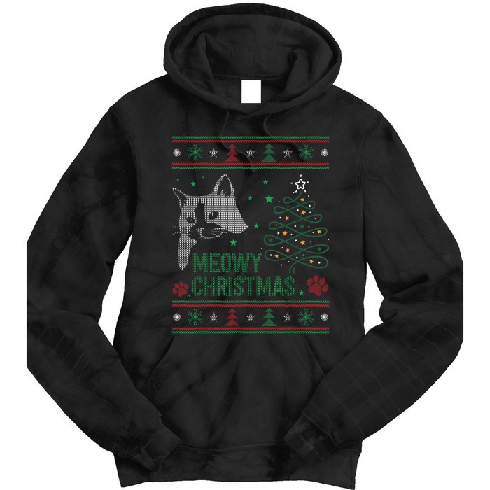 Funny Ugly Christmas Sweater Meowy Catmas Merry Catmas Xmas Tie Dye Hoodie